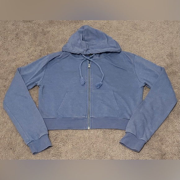 Wild Fable Women’s Cropped Zip Up Blue Hoodie With Pockets Size Small - Picture 1 of 6